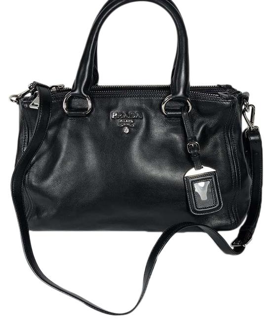 Prada 2way Silver Hardware Tote Black Calfskin Leather Shoulder Bag