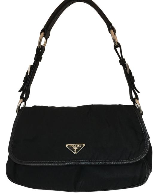 Prada 32219 with Leather Trim Black Nylon Shoulder Bag