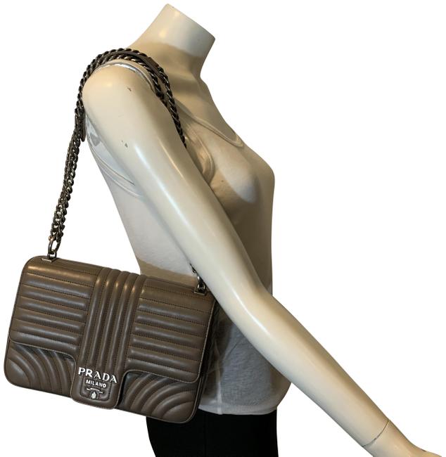 Prada 3619 Taupe Large Diagramme Gray Leather Shoulder Bag