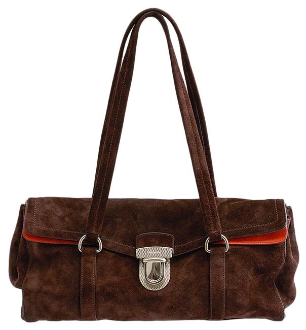 Prada 66922 Brown Suede Shoulder Bag