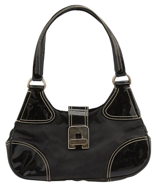 Prada 84553 Black Nylon Patent Leather Shoulder Bag