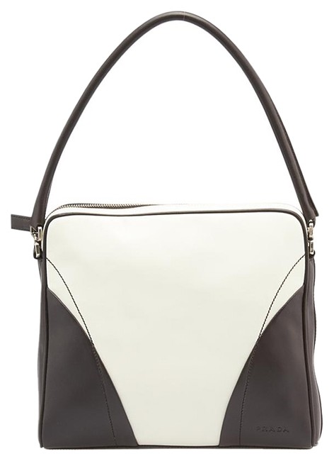 Prada 88575 Brown  White Leather Shoulder Bag