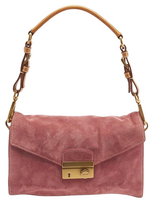 Prada 91235 Pink Suede Shoulder Bag