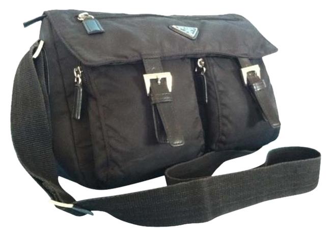 Prada Adjustable Cross body Handbag Black Nylon and Leather Shoulder Bag