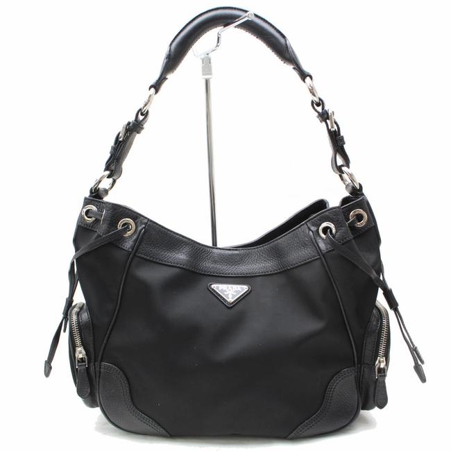 Prada Hobo Amazing Drawstring 370302 Black Leather Shoulder Bag