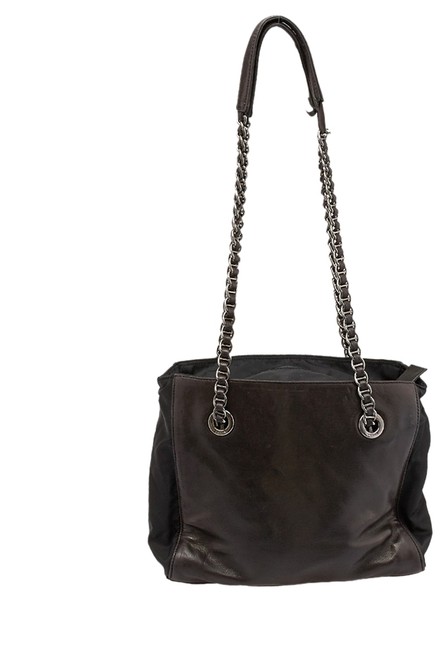 Prada  18585 BrownBlack LeatherNylon Shoulder Bag