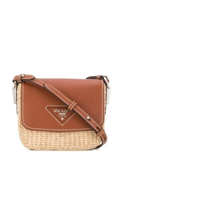 Prada Gr Leather Brown Raffia Shoulder Bag