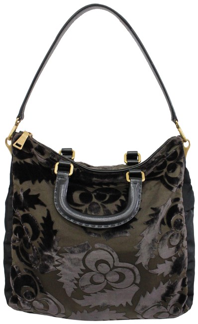 Prada And Nylon Large Tote Beige Print Velvet Shoulder Bag