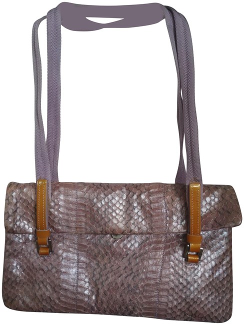 Prada And Patent Purple Tan Snakeskin Leather Shoulder Bag