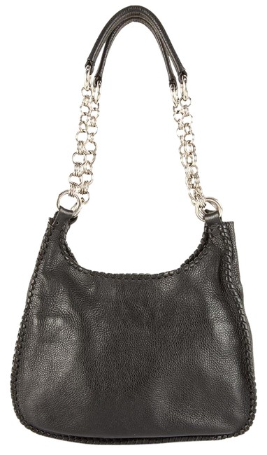 Prada And Silver Chain Black Leather Shoulder Bag