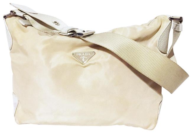 Prada And White Tan Nylon Shoulder Bag