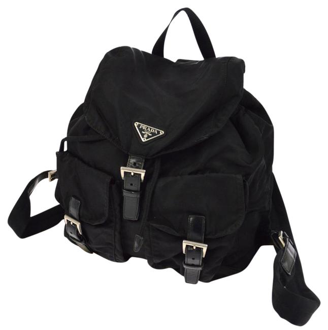 Prada Backpack Black Nylon Leather Italy Shoulder Bag