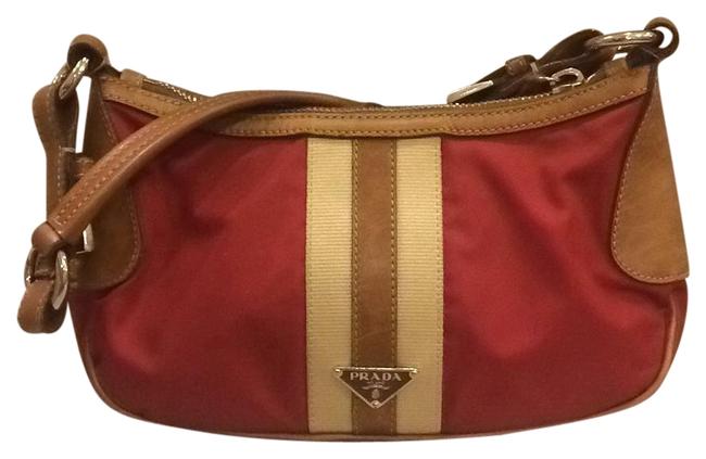 Prada Baguette Red Leather Nylon Shoulder Bag