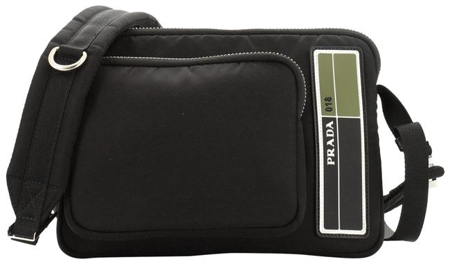 Prada Messenger Logo Patch Zip Tessuto Medium Black Nylon Shoulder Bag