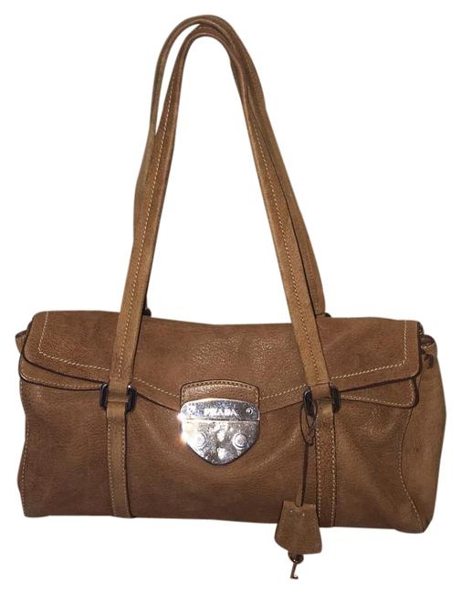 Prada Barrel Brown Leather Shoulder Bag