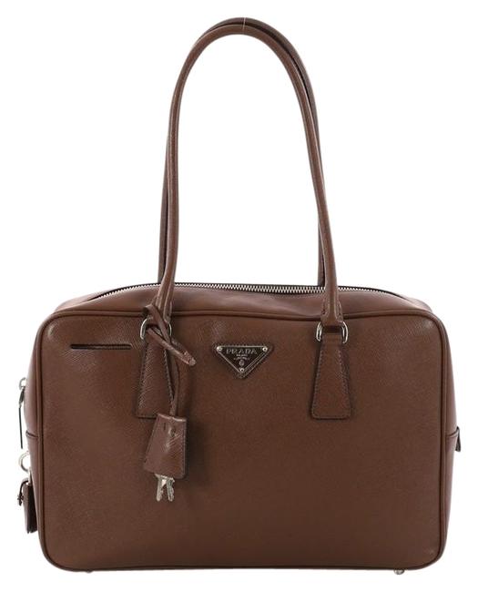 Prada Bauletto Handbag Saffiano Medium Brown Leather Shoulder Bag