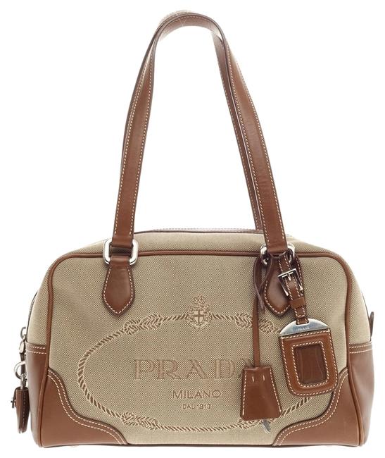 Prada Bauletto Medium Canvas with Leather Shoulder Bag