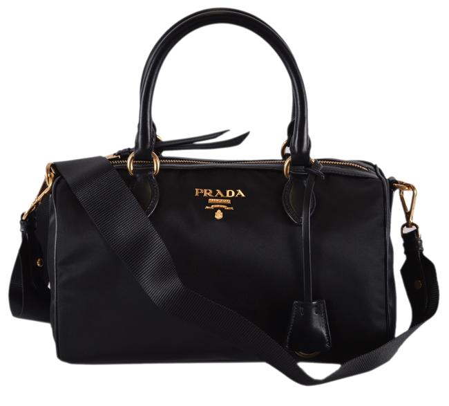 Prada Bauletto New Tessuto Satchel Purse Black Nylon and Leather Shoulder Bag