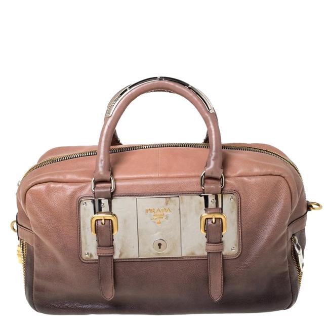 Prada Bauletto Ombre Glace Zippers Brown Leather Satchel