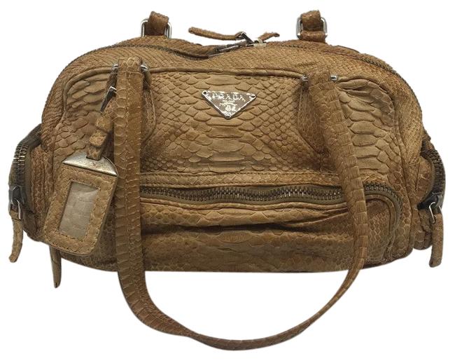 Prada Bauletto Pitone Washed Brown Leather Shoulder Bag