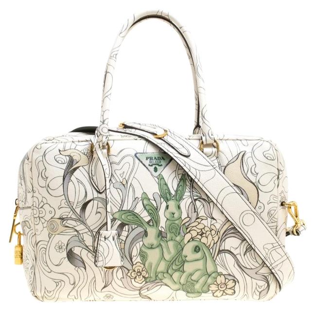Prada Bauletto Rabbit Print Top Handle Multicolor Leather Shoulder Bag