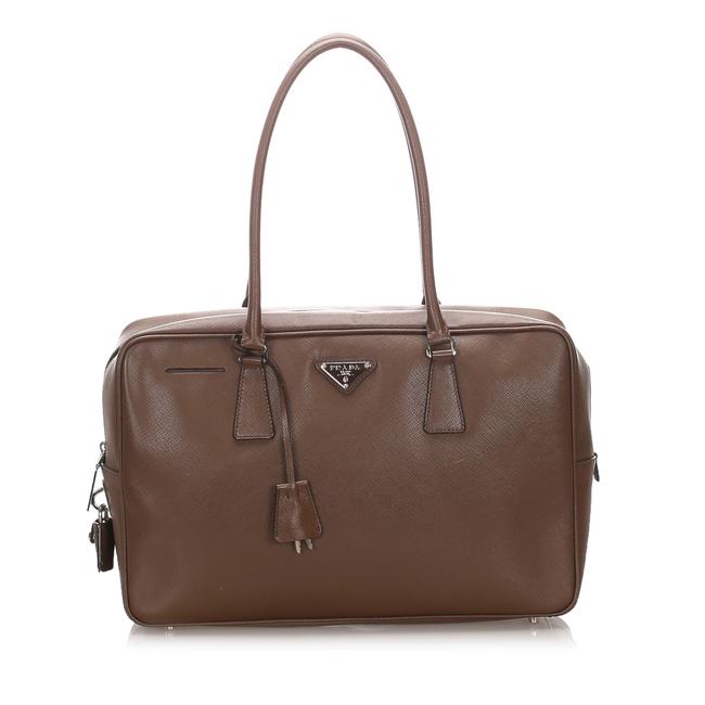 Prada Bauletto Saffiano Brown Leather Shoulder Bag
