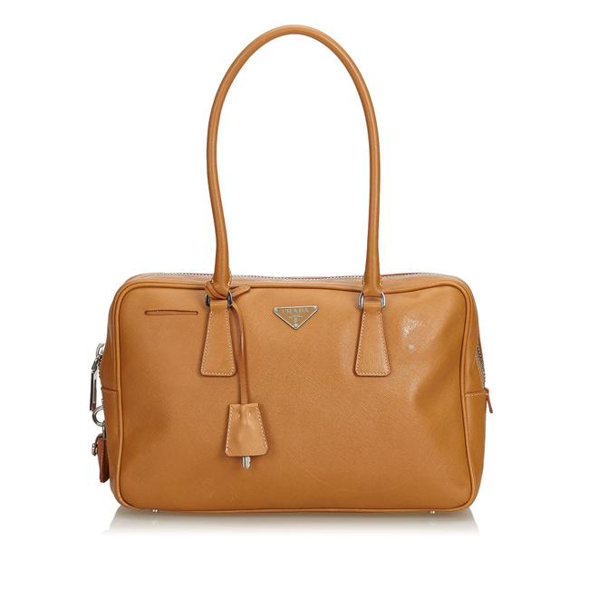 Prada Bauletto Saffiano Handbag Brown Leather Shoulder Bag