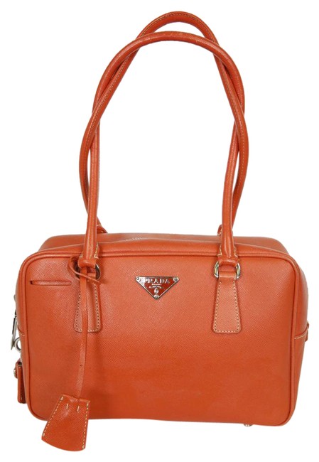 Prada Bauletto Saffiano Orange Leather Shoulder Bag