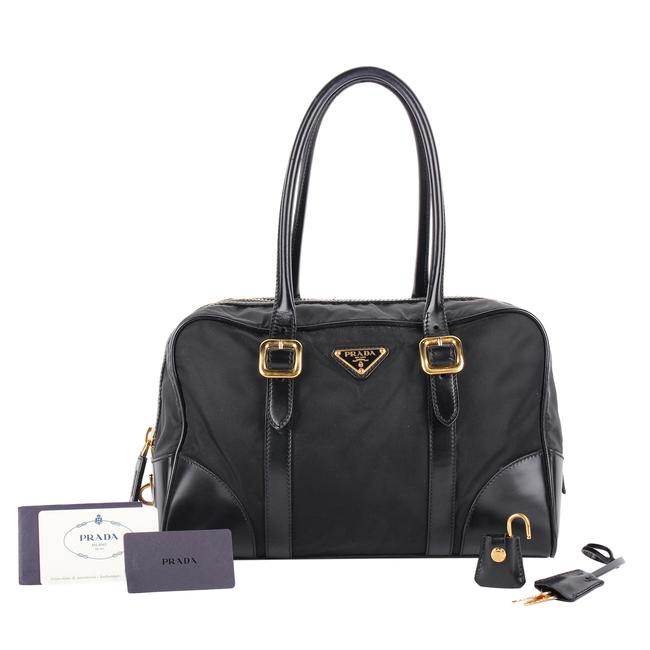 Prada Bauletto Tessuto Saffiano 8480 Black Nylon and Leather Shoulder Bag