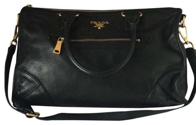 Prada Vitello Daino Bauletto Black Leather Shoulder Bag