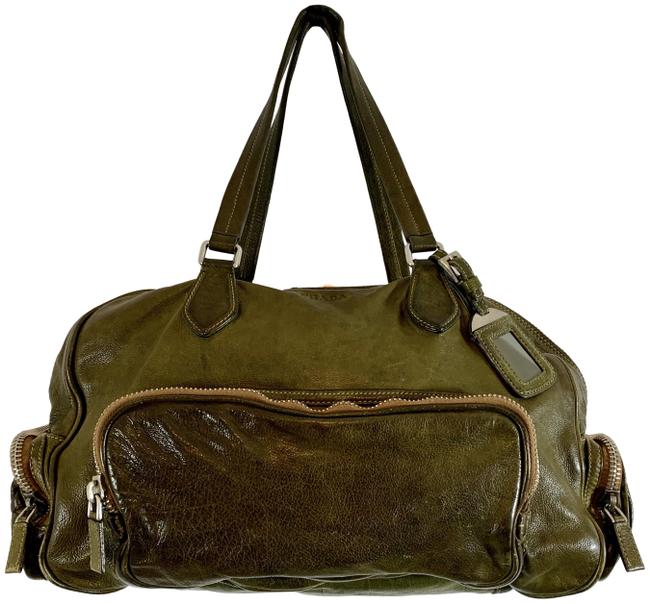 Prada Bauletto Washed Green Leather Shoulder Bag