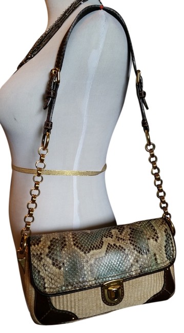 Prada Beige and Brown Snakeskin Straw Shoulder Bag