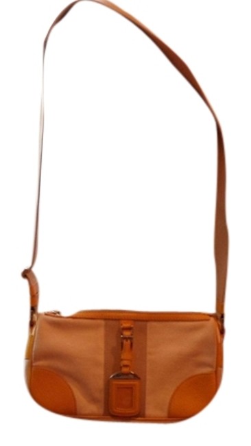 Prada Beige  Yellow Canvas and Leather Shoulder Bag