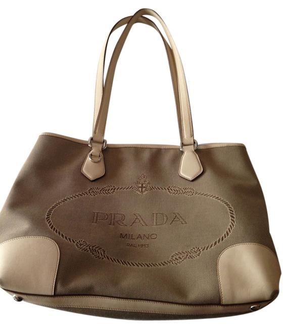 Prada Beige Leather Cloth Shoulder Bag