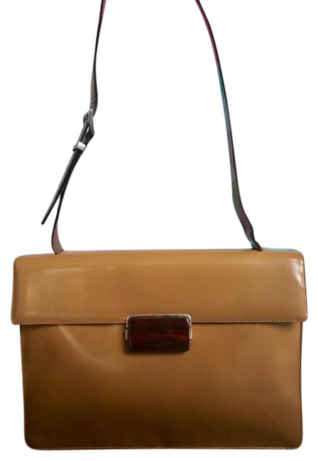 Prada Ombre Beige Brown Patent Leather Shoulder Bag