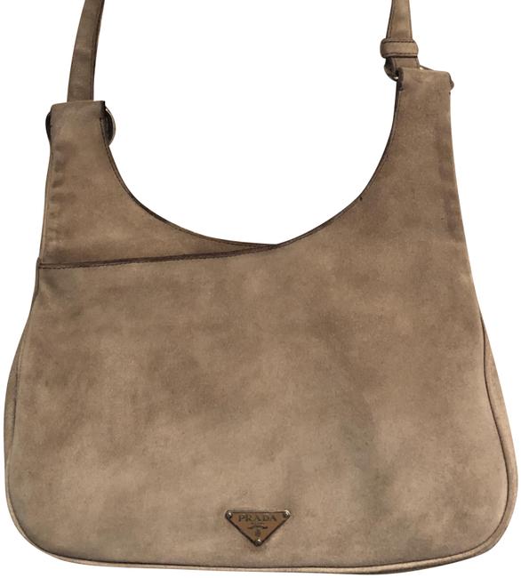 Prada Beige  Tan Suede Leather Shoulder Bag
