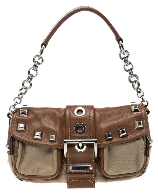Prada BeigeTan and Leather Beige Nylon Shoulder Bag