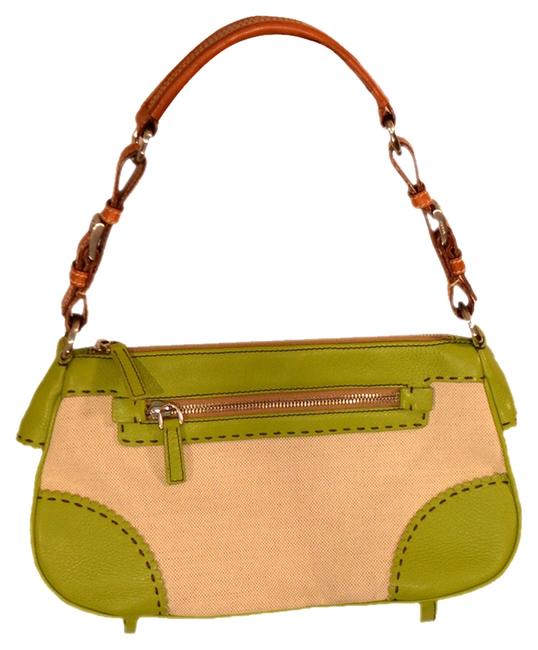 Prada BeigGreen Cotton Shoulder Bag