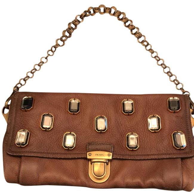 Prada Clutch Bejeweled Embellished Pietre Chain Brown Leather Shoulder Bag
