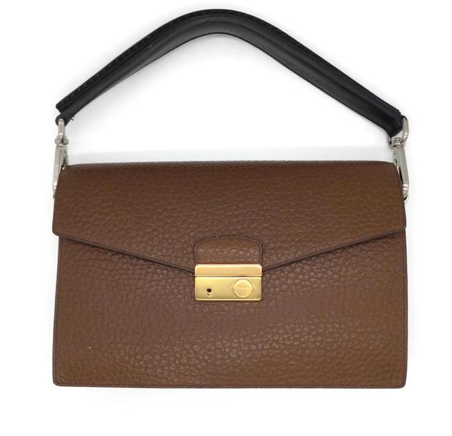 Prada Berlino Sound Brown Pebbled Leather Shoulder Bag