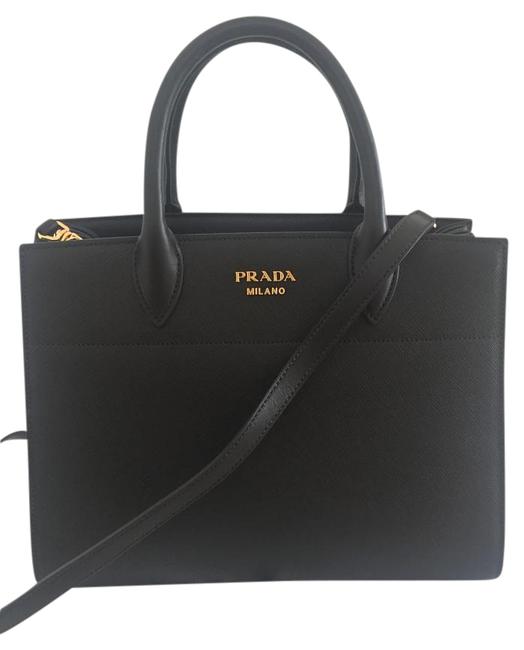 Prada Bibliotheque Newest Style Black Leather Shoulder Bag