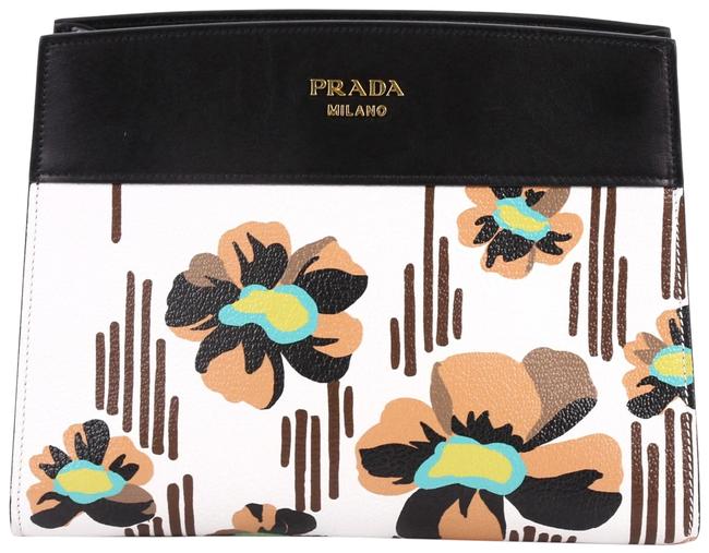 Prada Bibliotheque Printed Small White Leather Shoulder Bag