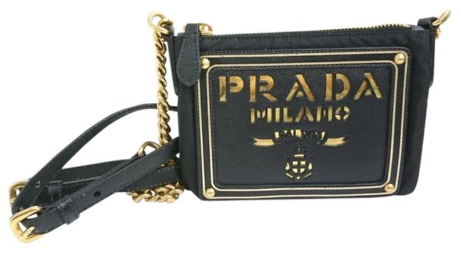 Prada Big Logo Mini Chain Short 240066040529 Black Leather  Nylon Shoulder Bag