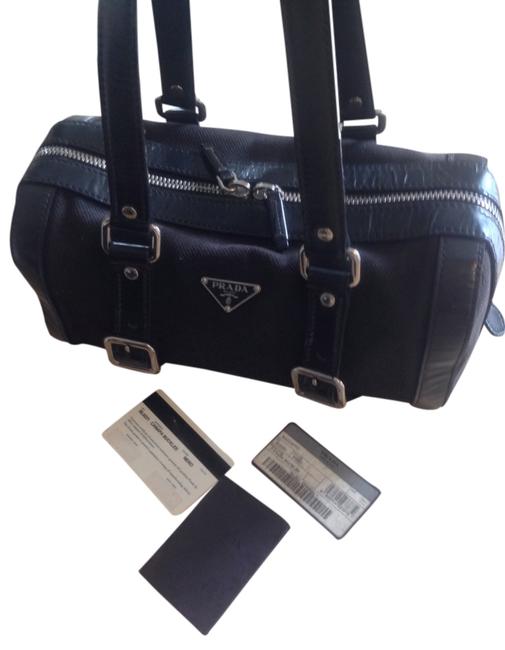 Prada Canapa Bl0221 Buckles Black Canvas  Leather Shoulder Bag