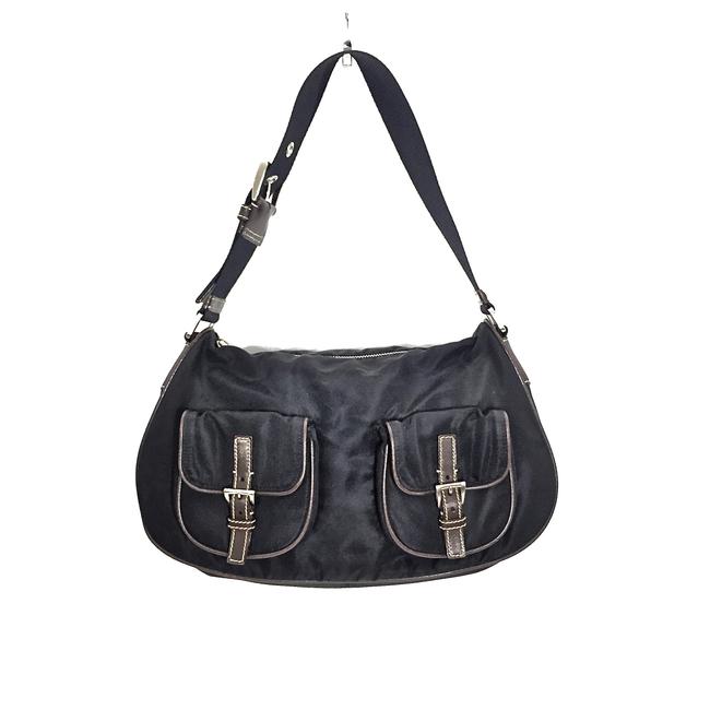 Prada Black  Brown Nylon Leather Shoulder Bag