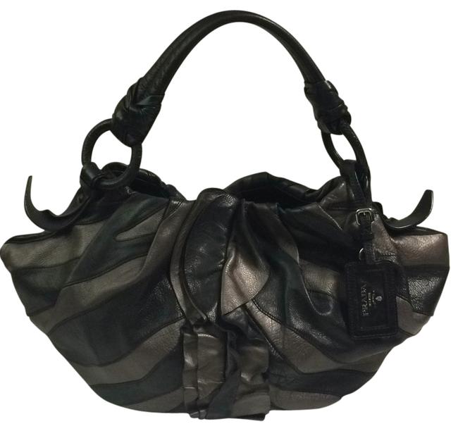 Prada Black and Gray Napa Leather Shoulder Bag