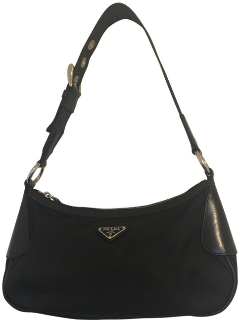 Prada Black Canvas Nylon and Leather Shoulder Bag