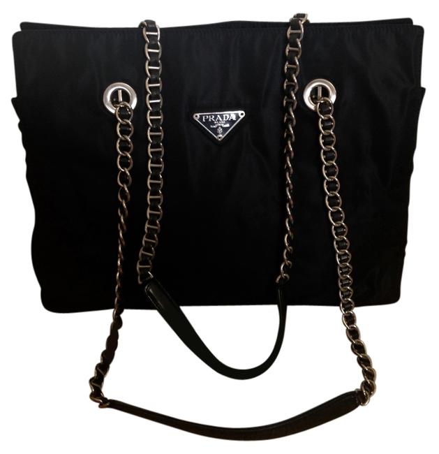 Prada Black Chain with Card Brown Nylon Shoulder Bag
