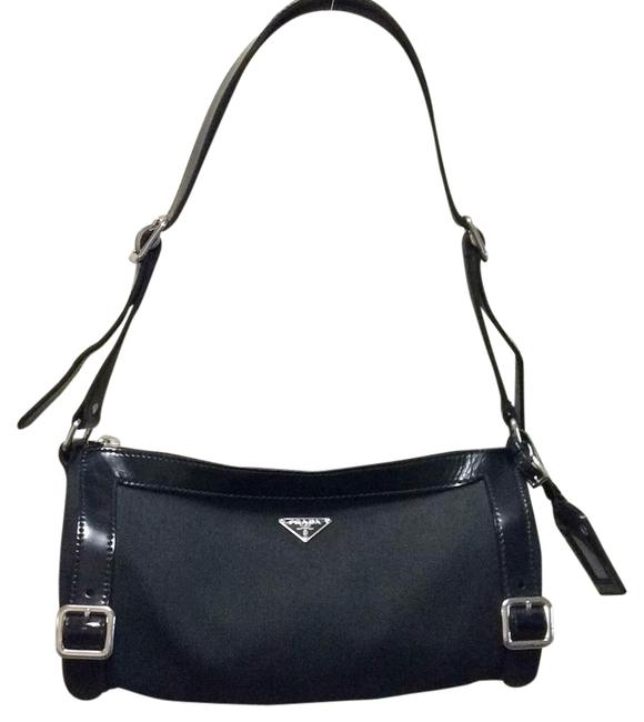 Prada Black Fabric with Leather Trim Shoulder Bag