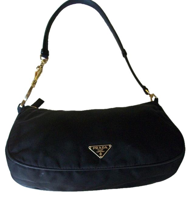 Prada Black Gold Hardware Fabric Shoulder Bag